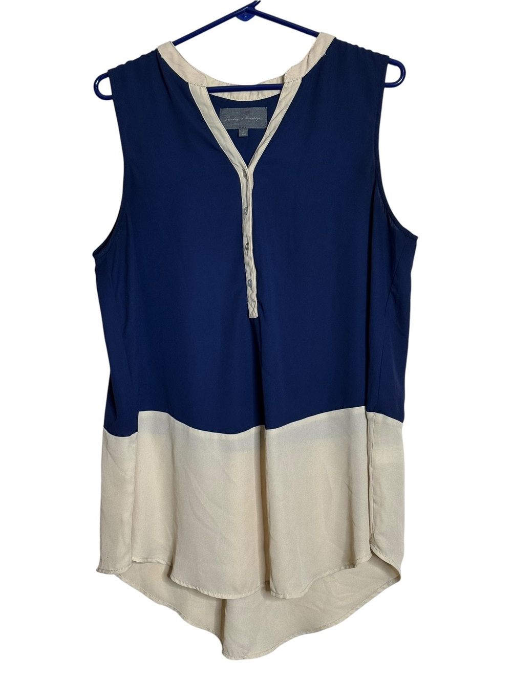 Sunday in Brooklyn Navy and Cream Sleeveless Colorblock Camisole Size L